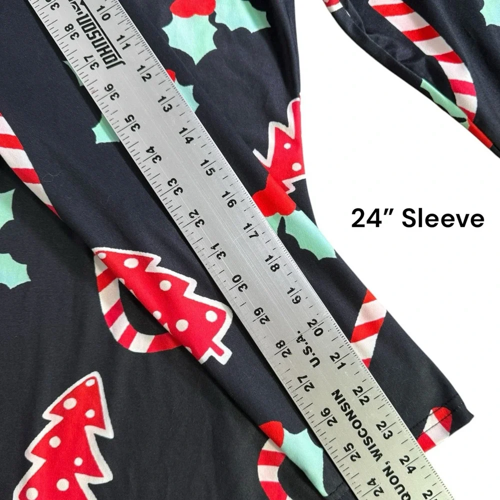 Christmas Holiday Long Sleeve Stretchy Black Dress Candy Canes Women Sz XXL - Picture 9 of 10